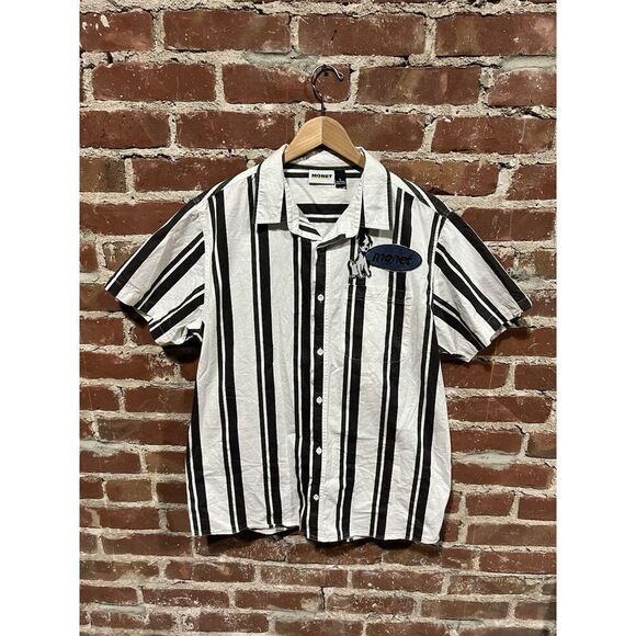 Monet Skateboards Mens White Striped Short Sleeve Button Up Shirt Size Large - Picture 1 of 3